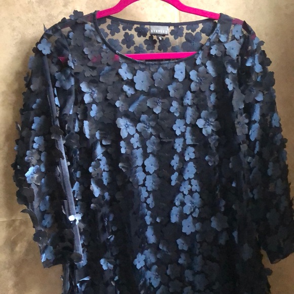 NWOT Navy Sheer Textured Flower Shift Dress, Small - Picture 14 of 15